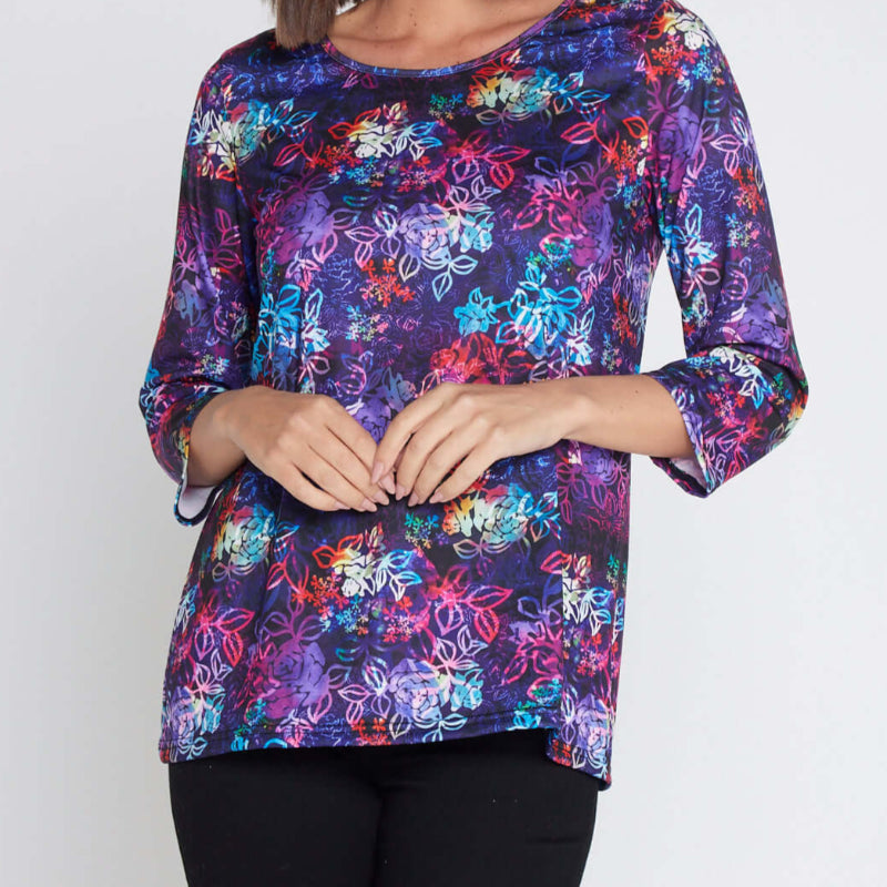 Camden Jersey Top - Rainbow Floral Etch, available at: https://www.daltik.com/
