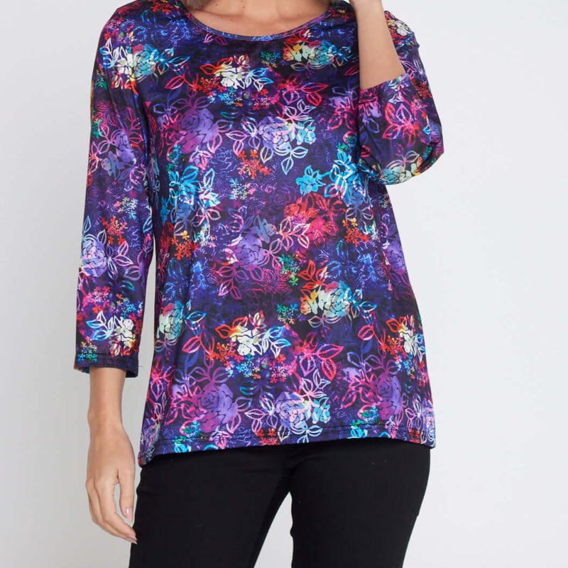 Camden Jersey Top - Rainbow Floral Etch, available at: https://www.daltik.com/