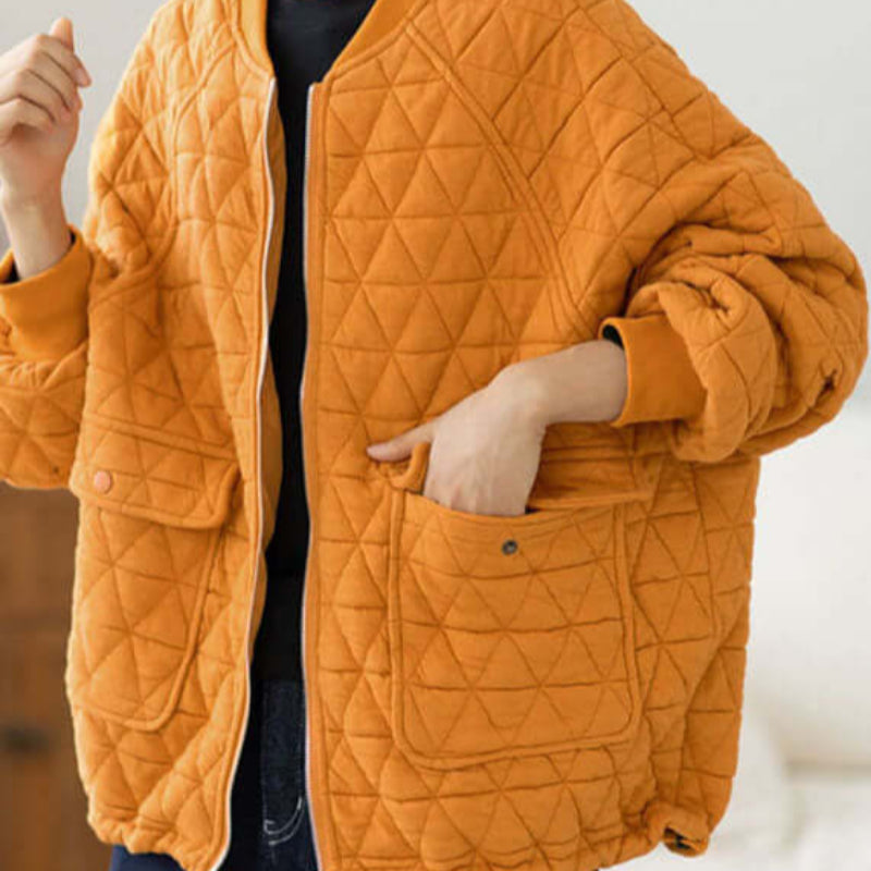 Yellow O-Neck - Zippered Plaid Thick Coats Long Sleeve, available at: https://www.daltik.com/