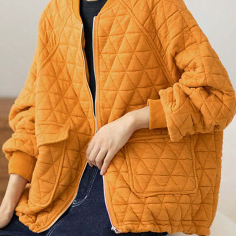 Yellow O-Neck - Zippered Plaid Thick Coats Long Sleeve, available at: https://www.daltik.com/