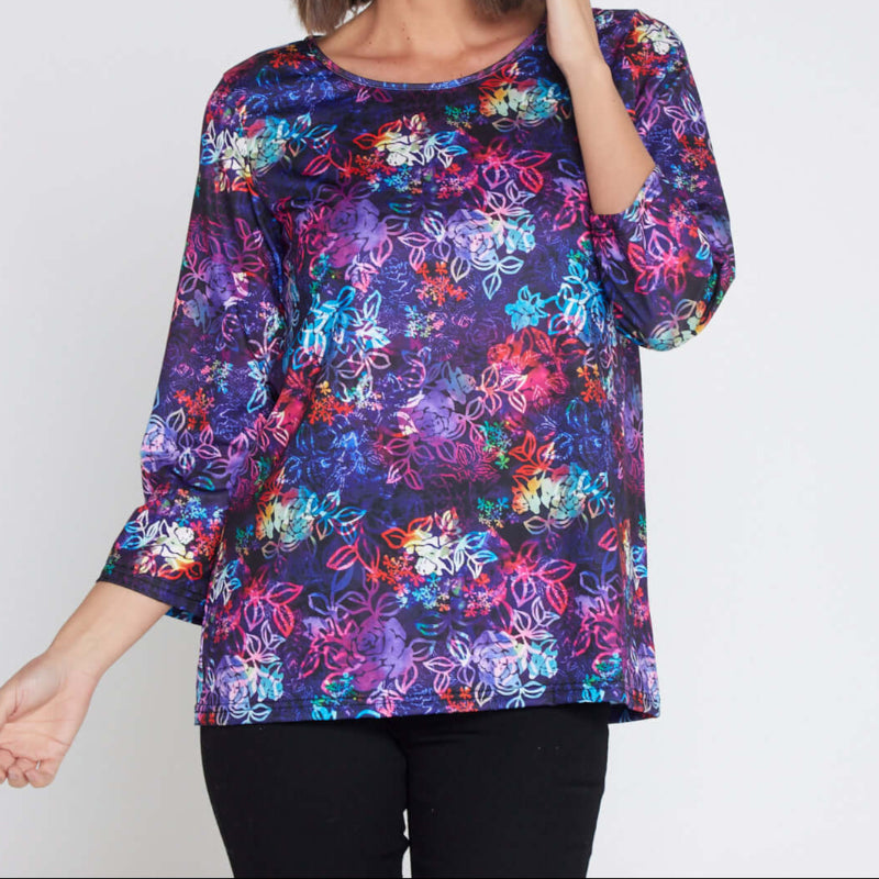 Camden Jersey Top - Rainbow Floral Etch, available at: https://www.daltik.com/