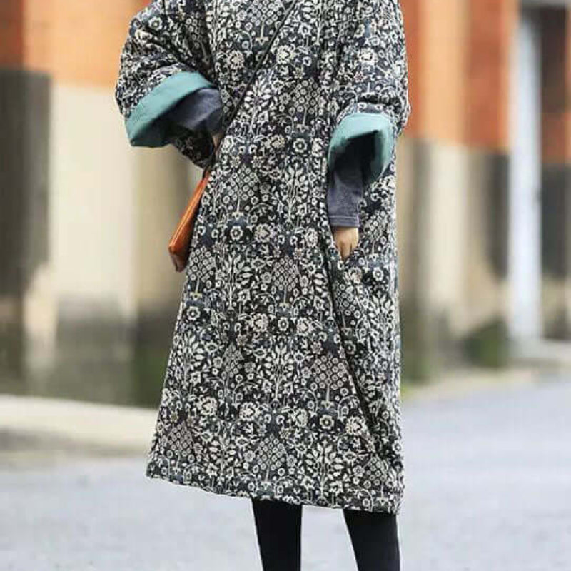 Modern-Black-Oversized-Print-Fine-Cotton-Filled-Dress-Winter-https://daltik.com/