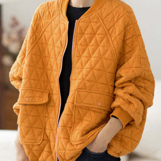 Yellow O-Neck - Zippered Plaid Thick Coats Long Sleeve, available at: https://www.daltik.com/