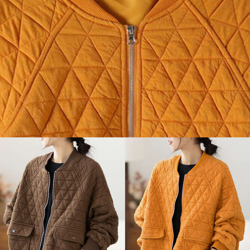 Yellow O-Neck - Zippered Plaid Thick Coats Long Sleeve, available at: https://www.daltik.com/