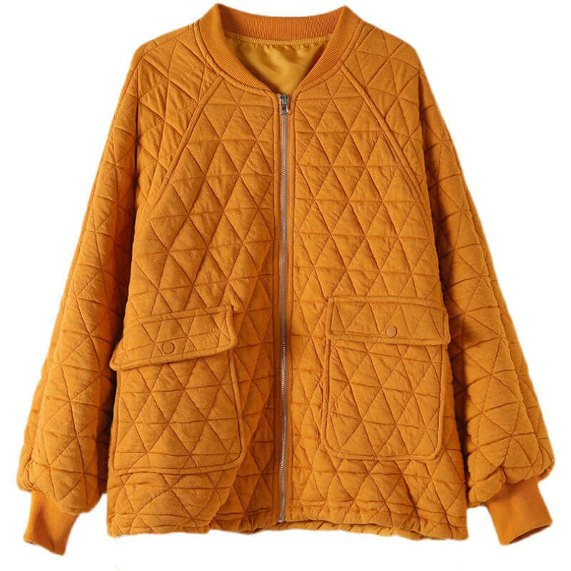 Yellow O-Neck - Zippered Plaid Thick Coats Long Sleeve, available at: https://www.daltik.com/