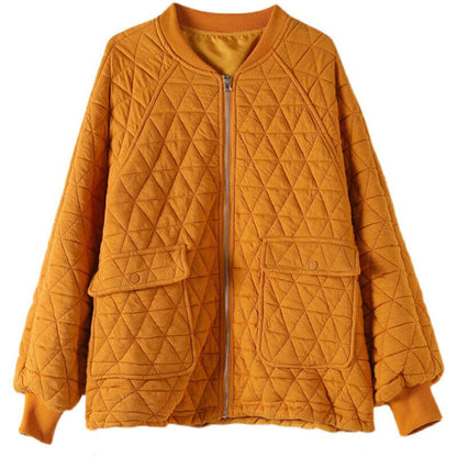 Yellow O-Neck - Zippered Plaid Thick Coats Long Sleeve, available at: https://www.daltik.com/